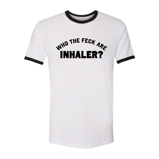 Official Inhaler Merchandise. 100% USA cotton contrast ribbed t-shirt featuring feck design.